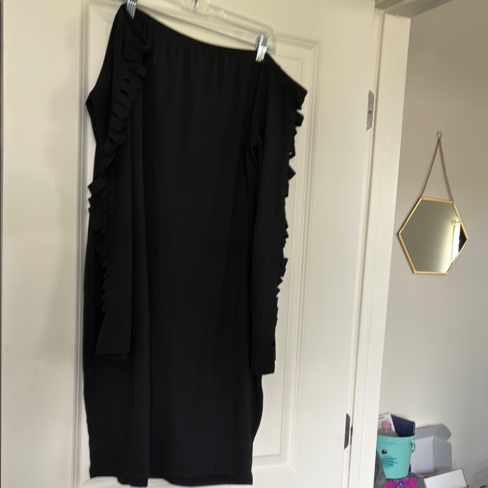 SHEIN Black Dress with Unique Side Ruffles